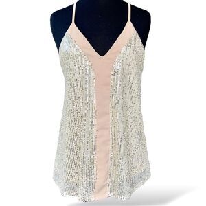 Elevastyles Cami-Style Plunge Neckline Racerback Apricot Sequin Top | Women’s S